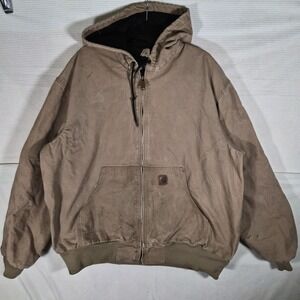 Carhartt J208 CML Hooded Duck Canvas Work Jacket Tan Brown XL Regular Distressed